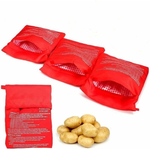 4 st potatispåsar för mikrovågsugn, tvättbara och återanvändbara potatispåsar för mikrovågsugn, perfekt potatispåse på bara 4 minuter-