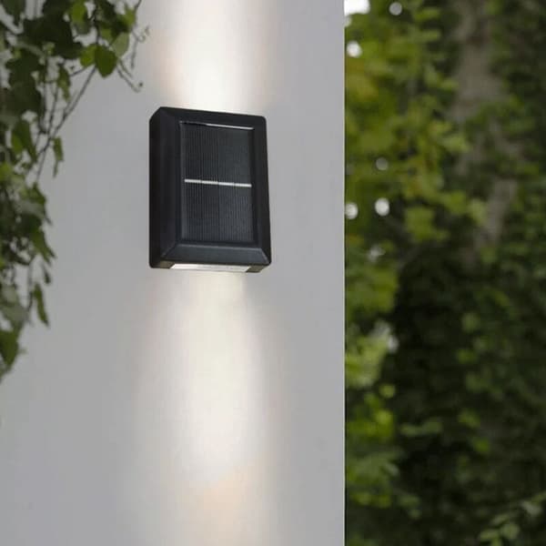 Nedovervendte solcellevegglamper, sett med 2 solcellelamper for vegg, gjerde, trapp, hage A