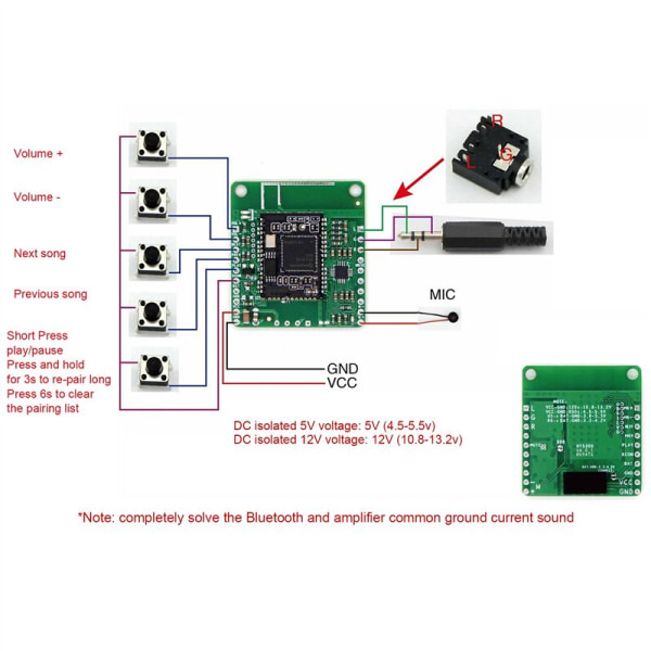 QCC3008 APTXLL mottakerkort HiFi Bluetooth 5.0 modul TWS lyd bil Bluetooth mottakerkort (med DC-isolering, 5V)