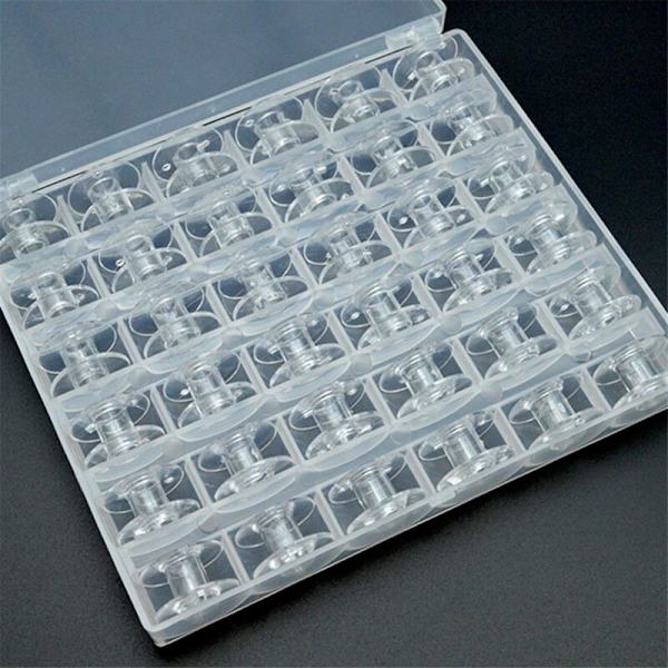 25 stk. Symaskine-spoler, Universelle Plastik-Symaskine-spoler med Opbevaringsboks