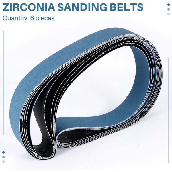 6 stk. Serie 2 x 72 tommer 120 Grit Zirconia Bælter Metal Slibning Polering