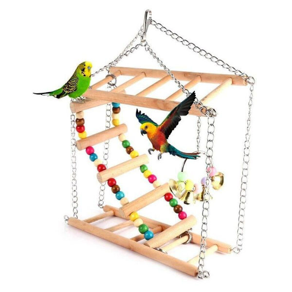 Papukaijalintujen keinuharjoitus Kiipeilyriippuvan tikkaat Puinen silta Sateenkaari Lemmikkilintu Ara Hammock Lintu lelu