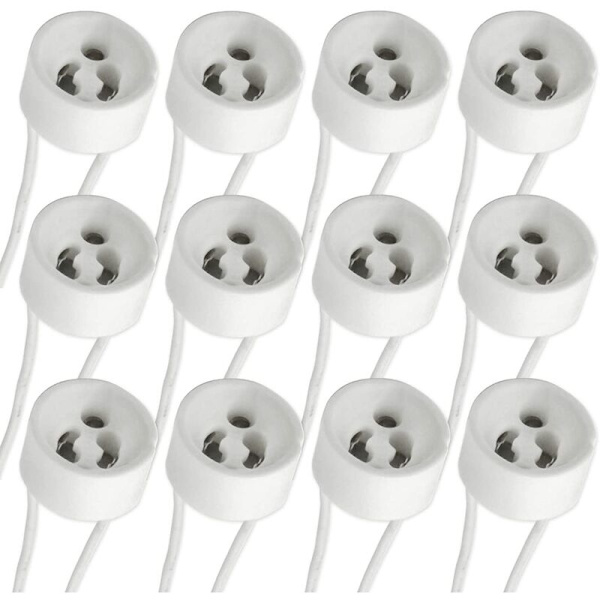 GU10 Spotlamphållare med Silikonkabel, 0-250V 2A max. 300W, Standard GU10 Sockel Keramisk Bas, Anslutningsadapter för Halogenspotlight och LED Cei