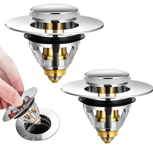 Universal Pop-Up Sink Drain, 2-delt Anti-Blokkerings Drain Filter, Rustfritt Stål og Rent Kobber Badekar Drain, Anti-Lukt Hårfilter for 34-38mm Hull