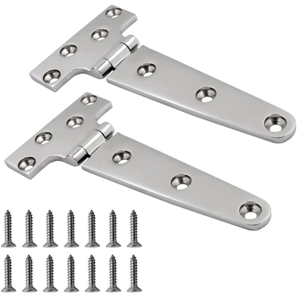 2 stk. T-hengsler i tungt materiale, 6 tommer x 3 tommer, 316 rustfritt stål, støpt hengsel for båt og bil