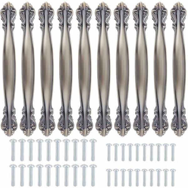 Set med 10 Vintage Antik Bågeformade Skåpshandtag - Möbeldörrshandtag (128mm Hålavstånd) - Bronsgrön