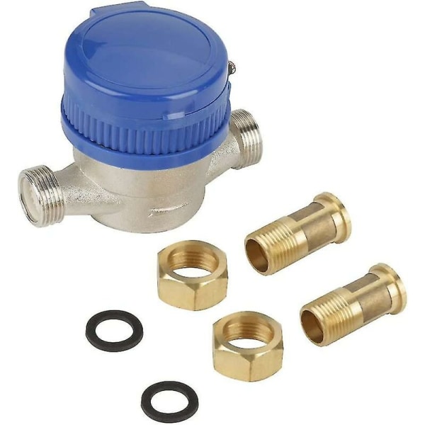 15mm 1/2'' Koldt Vands Meter Vilkårlig Rotation Funktion Vandmåler med Fittings til Have Hjem