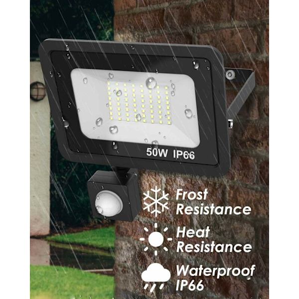 Mascot 2-delad LED-belysning med rörelsesensor 50W, 5000LM Utomhus LED-spotlight, Vattentät IP66 Utomhus LED-belysning, 6500K Kallt vitt Utomhus LED