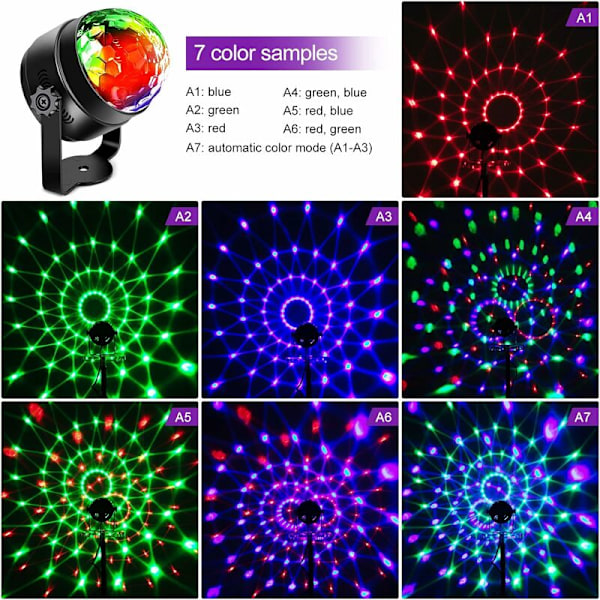 Discokule LED Discolys 6 Farger RGB LED Party Musikkstyrt Discolyseffekter Discolys 360° Lys