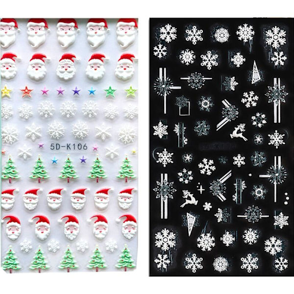 Julklappsstickers för naglar, 5D stereoskopiska präglade julnaglar