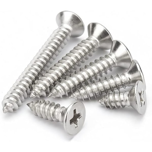 M4 Rustfritt Stål Kryss/Flat/Senket Hode Selvskjærende Skruer Treskruer, M4×25mm, 50 stk
