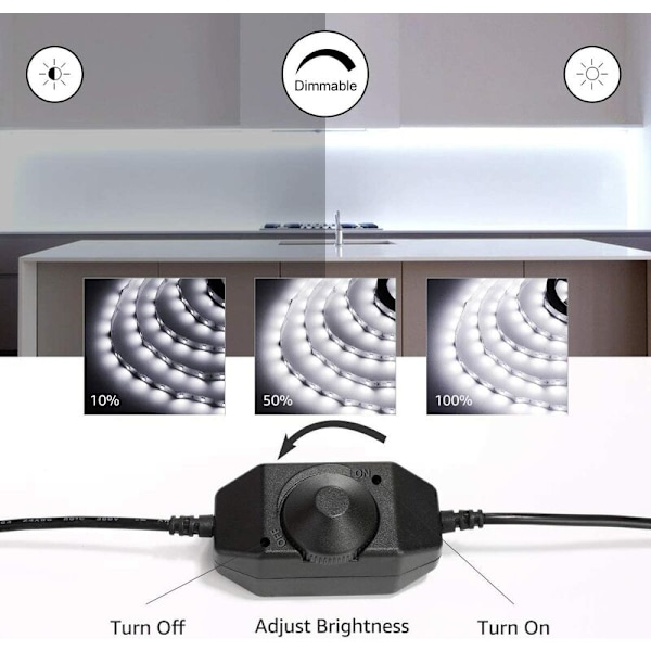 10M Dimbar LED-stripe, 6000K Kald Hvit LED-stripe 600 SMD 2835 LEDer, 12V Selvklebende LED-stripe med Dimmer, Koblinger+Transformator, Innendørs Belysning
