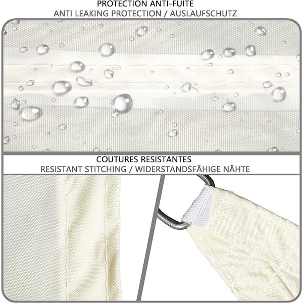 Rektangulær Skygge Seil Vanntett UV Beskyttelse 95% Polyester Motstandsdyktig og Pustende for Hage Terrasse med Tau 3x2m Beige