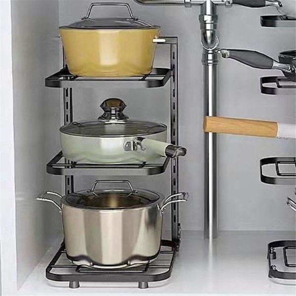 Vaskeskabshylde Pot Holder Under Skab Organizer Stegepande Opbevaring 2 Lag Riskoge Gryde Hjem Køkkenudstyr