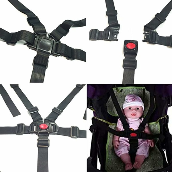 Baby sikkerhedssele, 5-punkts babybælter Justerbar sikkerhedsstrop til Universal klapvogn Højstol børn Sort