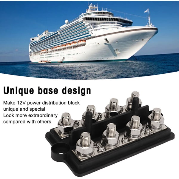 Busbar til Marine RV Batteri Terminal Strømfordelingsblok 2 Rækker M8 Stud DC12-48V 150A Sort