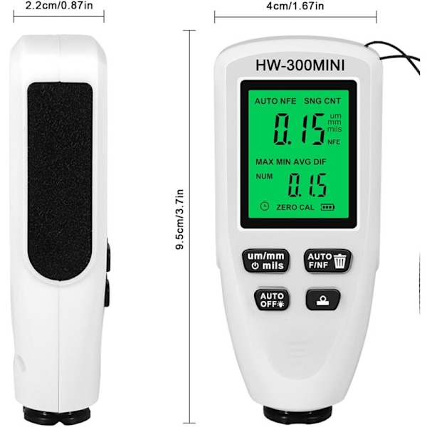 HW300MINI Digital Tykkelsesmåler Tester Auto Bil Lakk Måleinstrument Lakk Lag Måleverktøy Hvit