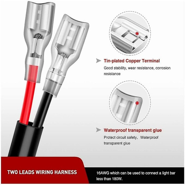 2 stk 16 AWG 10 fot 3 ledningsnett forlengelsessett Ledningsnett forlengelsessett for LED arbeidslys Ba