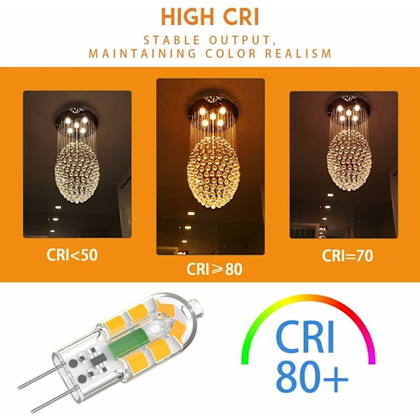 G4 LED-pære, 2W 200LM, tilsvarende 20W G4 halogenpære, varm hvit 3000K, AC/DC 12V, flimmerfri, ikke-dimbar, 10-pakning