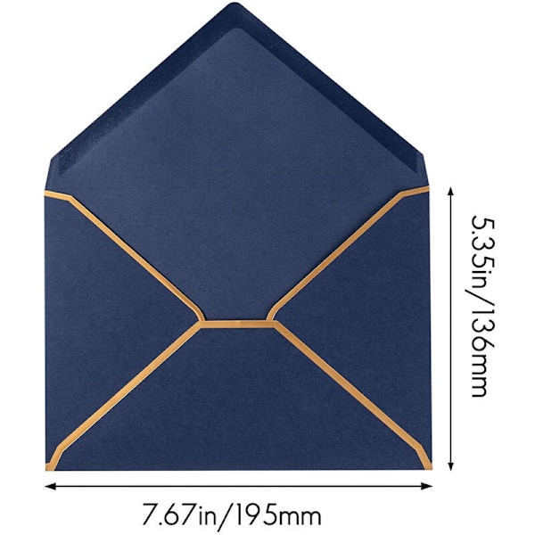 100-pack A7 Kuvert 5 x 7 Kortkuvert V-Flik Kuvert med Gyllene Kant för Presentkort, Inbjudningar (Mörkblå)