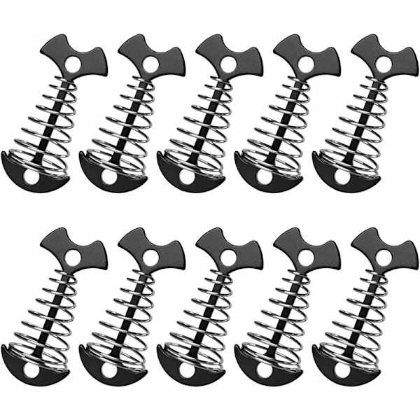 10-pack Fiskskelett Tältpinnar Vindtåliga Ankarpinnar Aluminiumlegering Tältpinnar med Fjäderspänne för Vandring Camping (Svart)