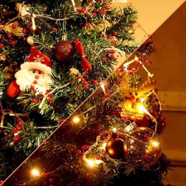 Julekuglelys 2m 20 LED Julebær Perlekædelys til Julehus Mantel Dekoration, (Rød)