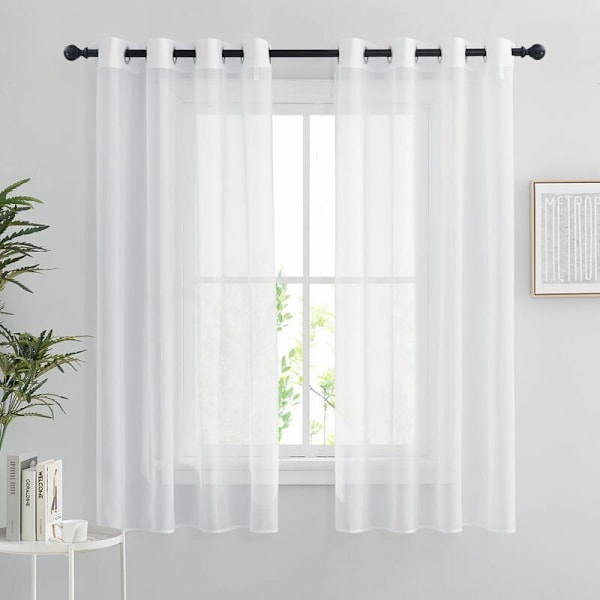 Vita genomskinliga gardiner - Set om 2 korta gardiner 140 x 160 cm Heminredning Sovrum Kök, Organza Tulle med ljusa transparenta öljetter Filter, Vit