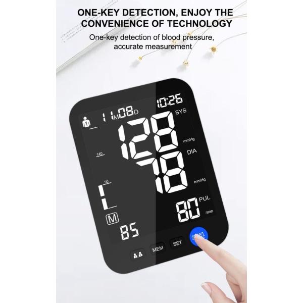 Automatiska blodtrycksmätare - Blodtrycksmaskin med extra stor skärm, justerbar digital manschettarmsats LED-bakgrundsbelyst display 2 användare 999