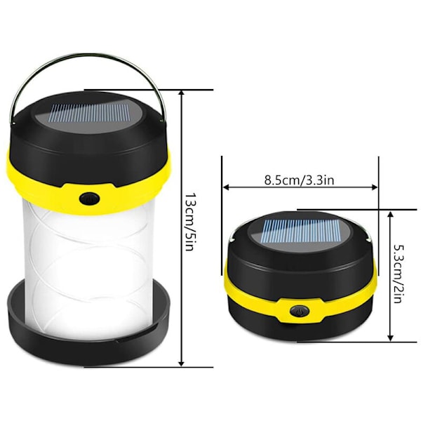 Solcellsladdad LED-campinglampa USB hopfällbar solcellsladdad bärbar uppladdningsbar för vandring camping jakt gul