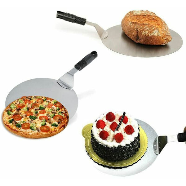 Rund pizzaskall i rustfritt stål med sklisikkert håndtak, ideell for kaker, pizzaer, paier, Sunny