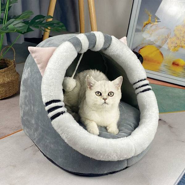 Varmt katteseng kjæledyrkurv komfortabel kattunge lounger pute katt hund matte bag for vaskbare hule senger (L)