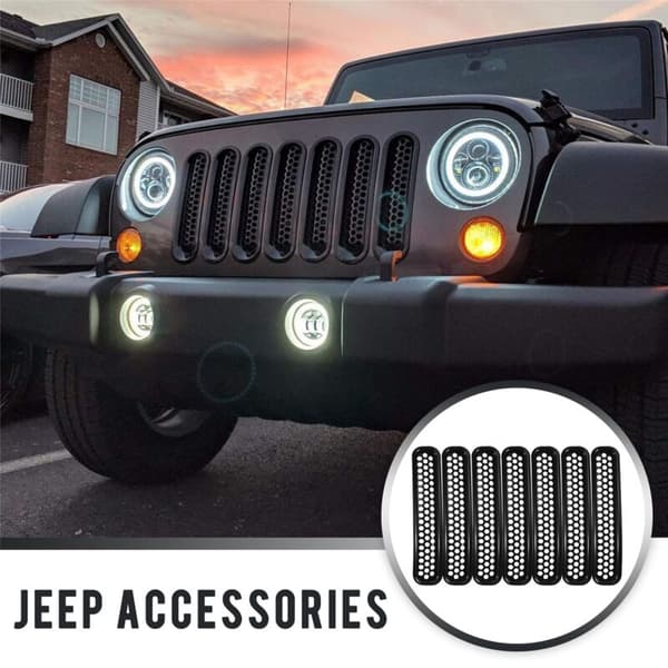 Honeycomb Front Grille Inserts Kit til 1997-2006 Wrangler TJ & Unlimited -(7Pcs Series)