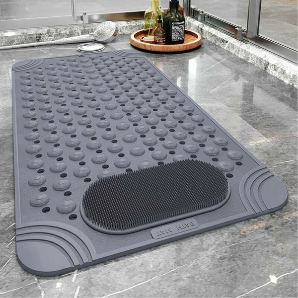 Shower Mat Rubber Bathtub Mat Non-Slip Bath Mat with Suction Cups and Drain Holes, Machine Washable Bathroom Floor Mat, Rectangular (27.5 × 14.2 Inc