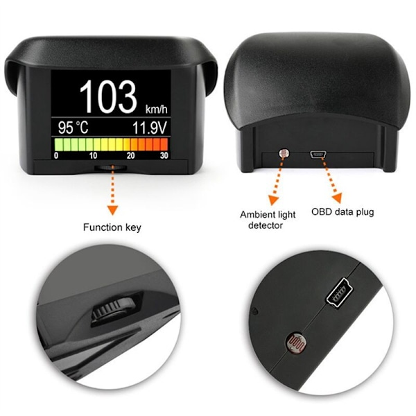 Auton digitaalinen nopeusmittari A202 OBD2 tietokoneen instrumenttinäyttö Head Up Display Trip