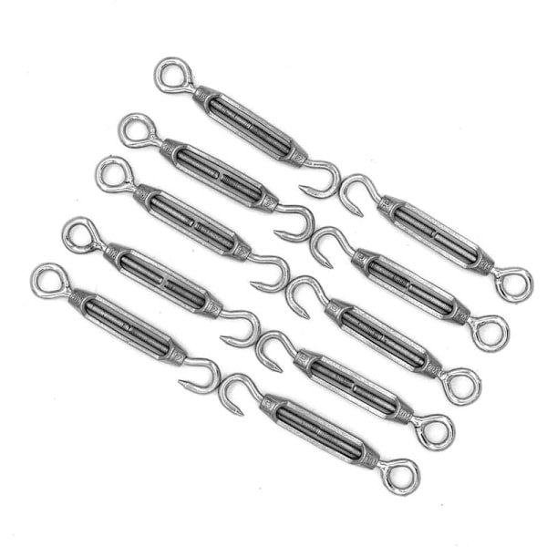 10 stk. M4 krog og øje, C til O spændskrue, 304 rustfrit stål, kraftigt spændtråds-hardwarekit, til solsejl, teltbaldakin-installation