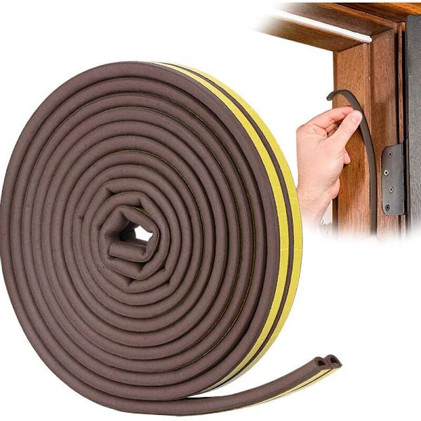 Dörrtätning, PVC-fönstertätning D-profil, dörr- och fönstertätning med stark vidhäftning, ljudisolering och väderskydd, 6 meter (brun)