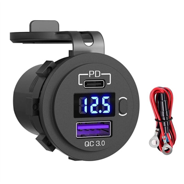 12V 24V Lader 3.0 USB SUV Vanntett Billader 36W Type C PD Plugg med Av/På-bryter