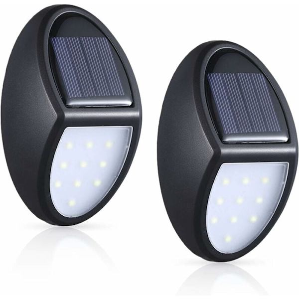 Udendørs Solcellelampe, 2 pak 10 LED Solcelle Vægl lampe Led, IP65 vandtæt solcelle udendørs belysning med skumrings sensor til terrasse, have, gård, trapper [