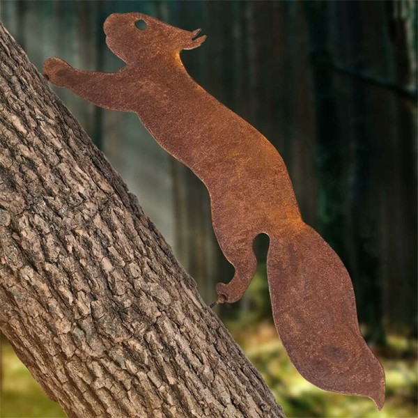 Orava puulle - Metallinen puutarhakoristelu - 30 cm - Natural Rust Patina