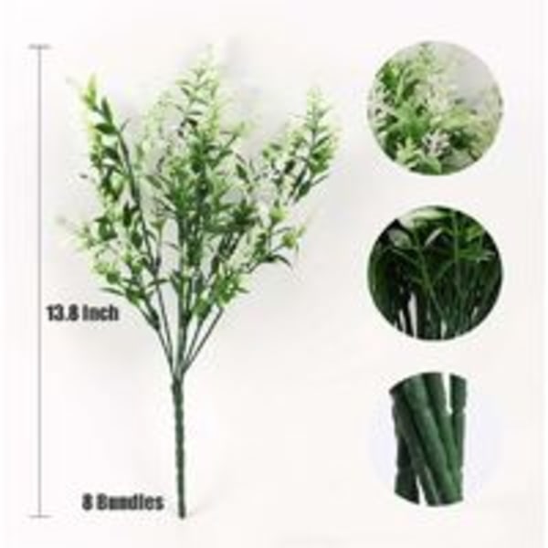 LangRay keinotekoinen laventelikasvi, 8 nippua ulkona UV-säteilyä estävä vihreiden lehtien tekopensaat Simulaatiokasvit sisä- ja ulkokäyttöön riippuva kukkaruukku