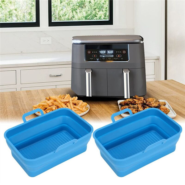 2-pack hopfällbara silikonformar för fritös för Ninja DZ201/DZ401, återanvändbara silikontillbehör för dubbel fritös (blå)