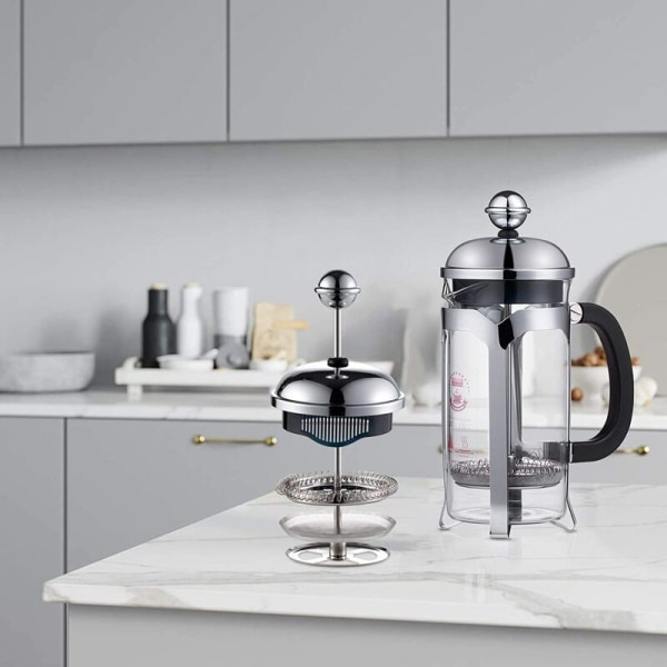 Fransk press kaffebryggare (12 oz), presssystem, värmebeständigt tjockt borosilikatglas, hållbar och lätt att rengöra