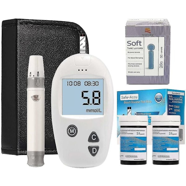 Blodsukkermåler Diabetes Test Kit med 50 No-Coding Test Strips, 50 Lancets
