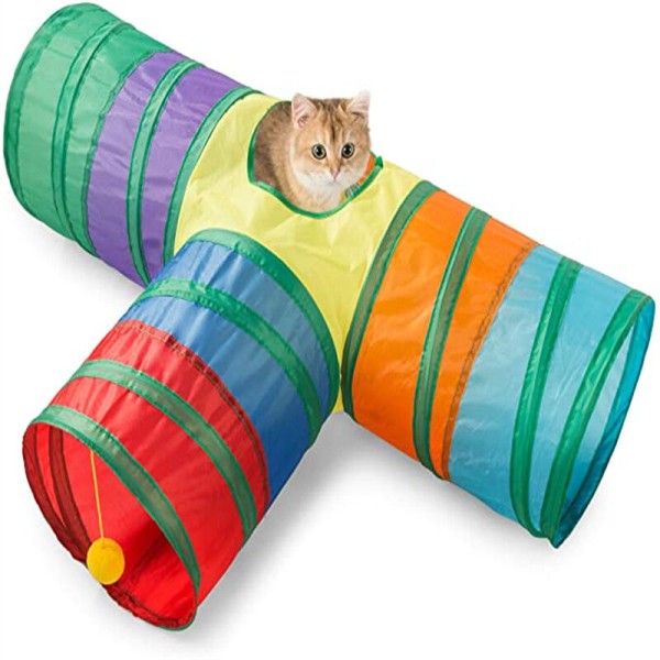 Interaktiivinen kissatunneli - Lemmikkilelu - Leikkitunneli kissoille, kissanpennuille, kaneille, pennuille - Taitettava (T-tyylinen sateenkaari)