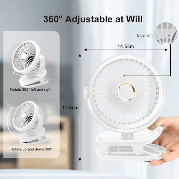 USB5000mAh Bærbar Fan Bordventilator Miniventilator Lille Ventilator 720° Rotation