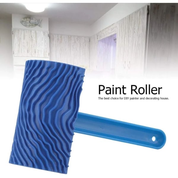 Malerulle med præget mønster til trækorneffekt, blå, med håndtag, gør-det-selv-værktøj til vægdekoration