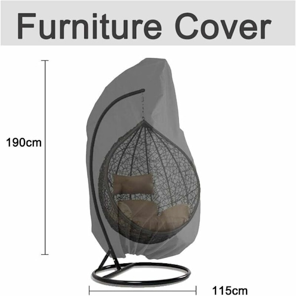 Hængestolbetræk Have Rattan Viklet Vandafvisende Hængestolbetræk Beskyttende Betræk til Æggestol Vand- og Støvbestandig - 190 x 115 cm (Sort