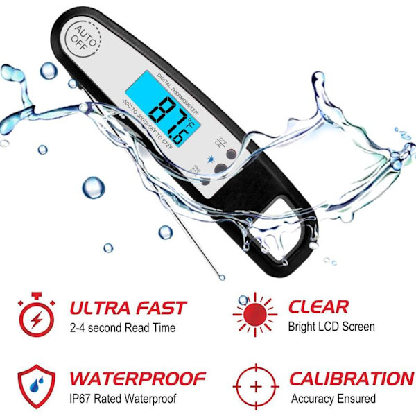 Kök Verktyg Kött Grill Instant Läs Digital Elektronisk Mat Termometer för Utomhus Matlagning BBQ Grill Vikbar Termometer Svart