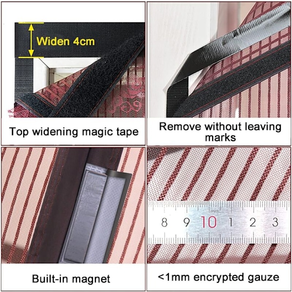 Magnetisk Skärmdörr, Polyesterfiber Nät Dörrskärm Superstark Magnetisk Magnet Självstängande Tyst Skärmdörr för Balkongdörr Skärmdörr