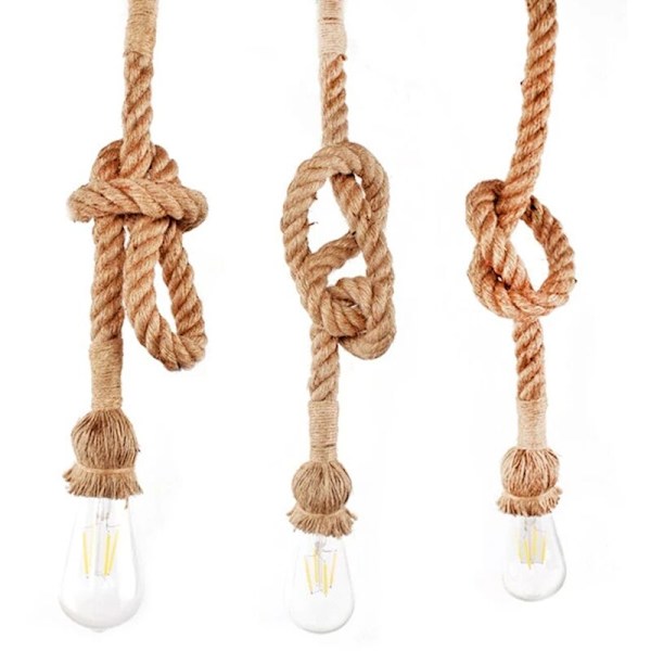 Hamptauverk Hengelampe Loft Industriell Vintage Lang Rattan Hengelampe Dobbelthodet LED-pærer - 200CM